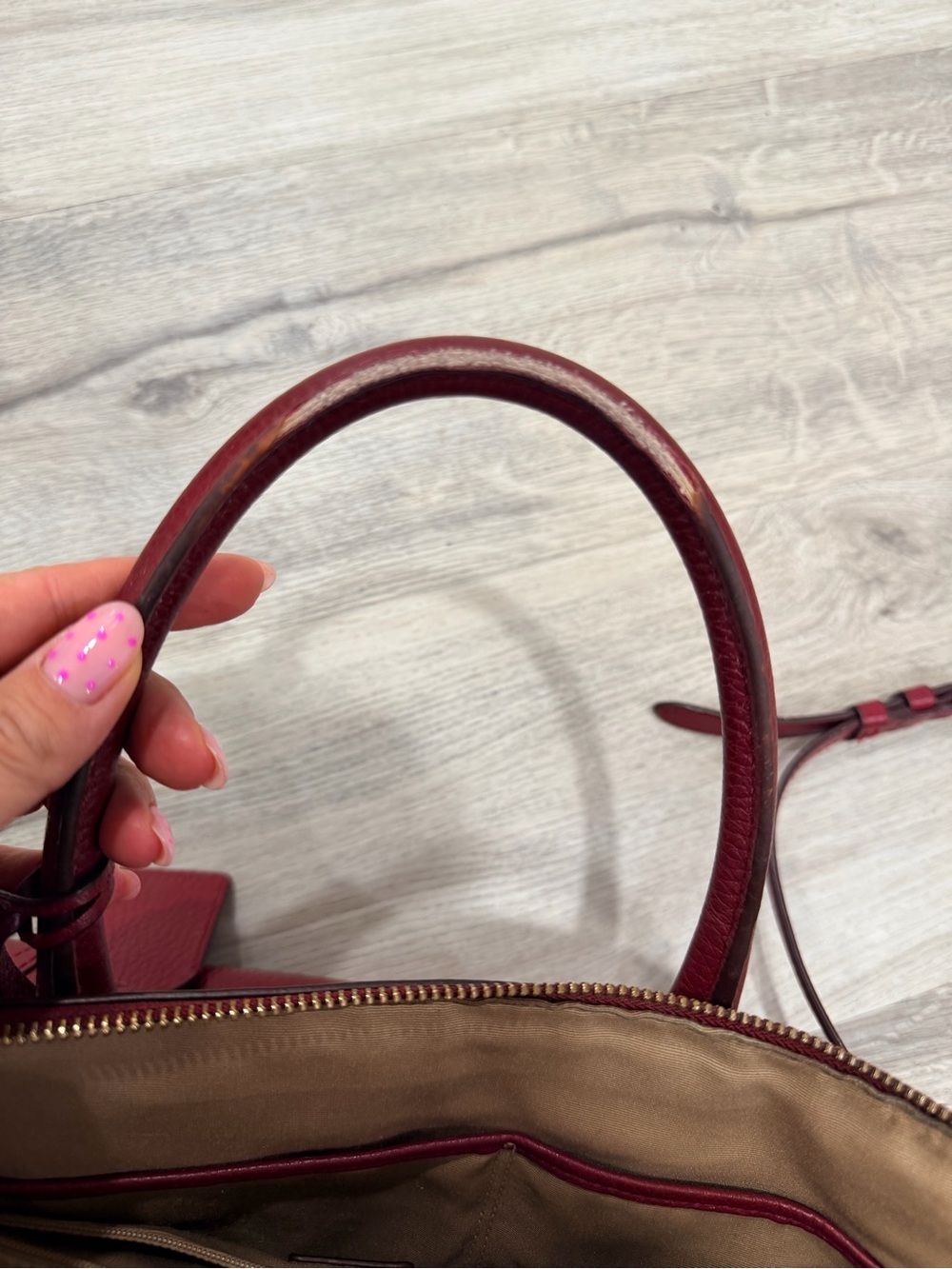 Ralph Lauren Burgundy Pebbled Leather Satchel with Gold Hardware - Picture 9 of 15